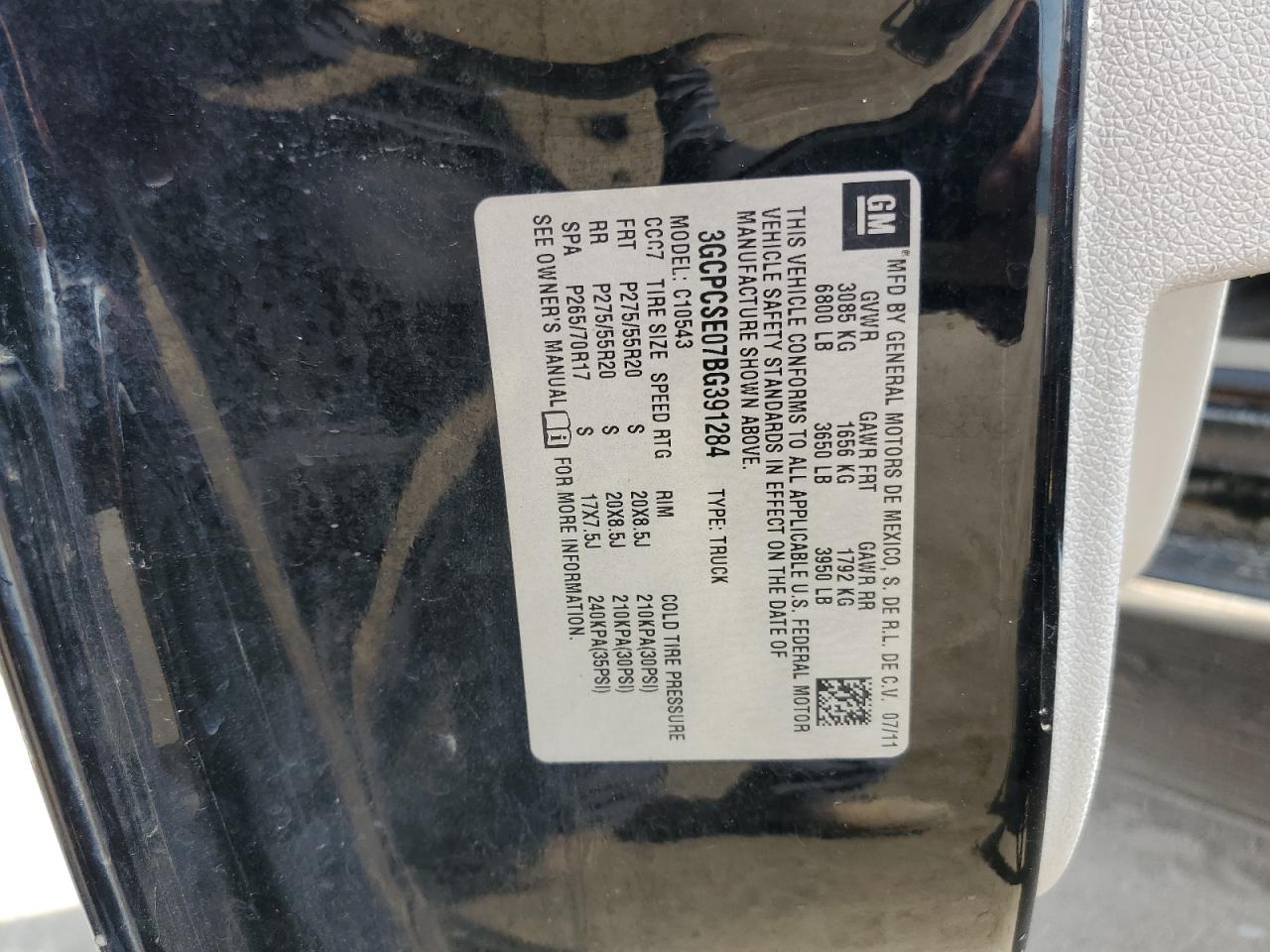 3GCPCSE07BG391284 2011 Chevrolet Silverado C1500 Lt