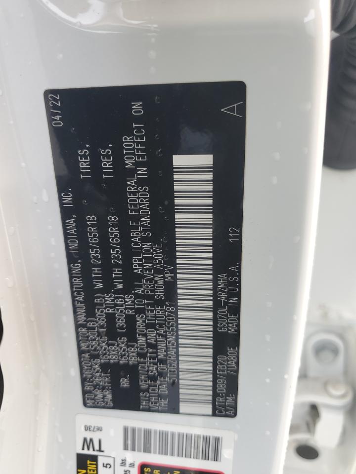 5TDGZRAH5NS550781 2022 Toyota Highlander Xle