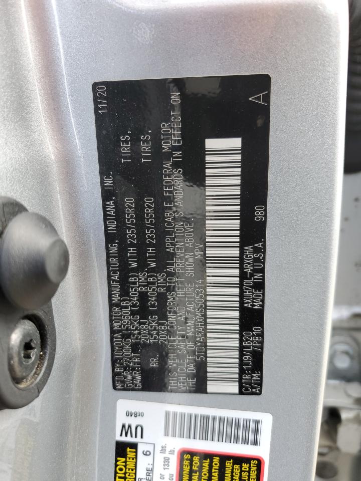 5TDYARAHXMS505314 2021 Toyota Highlander Hybrid Limited