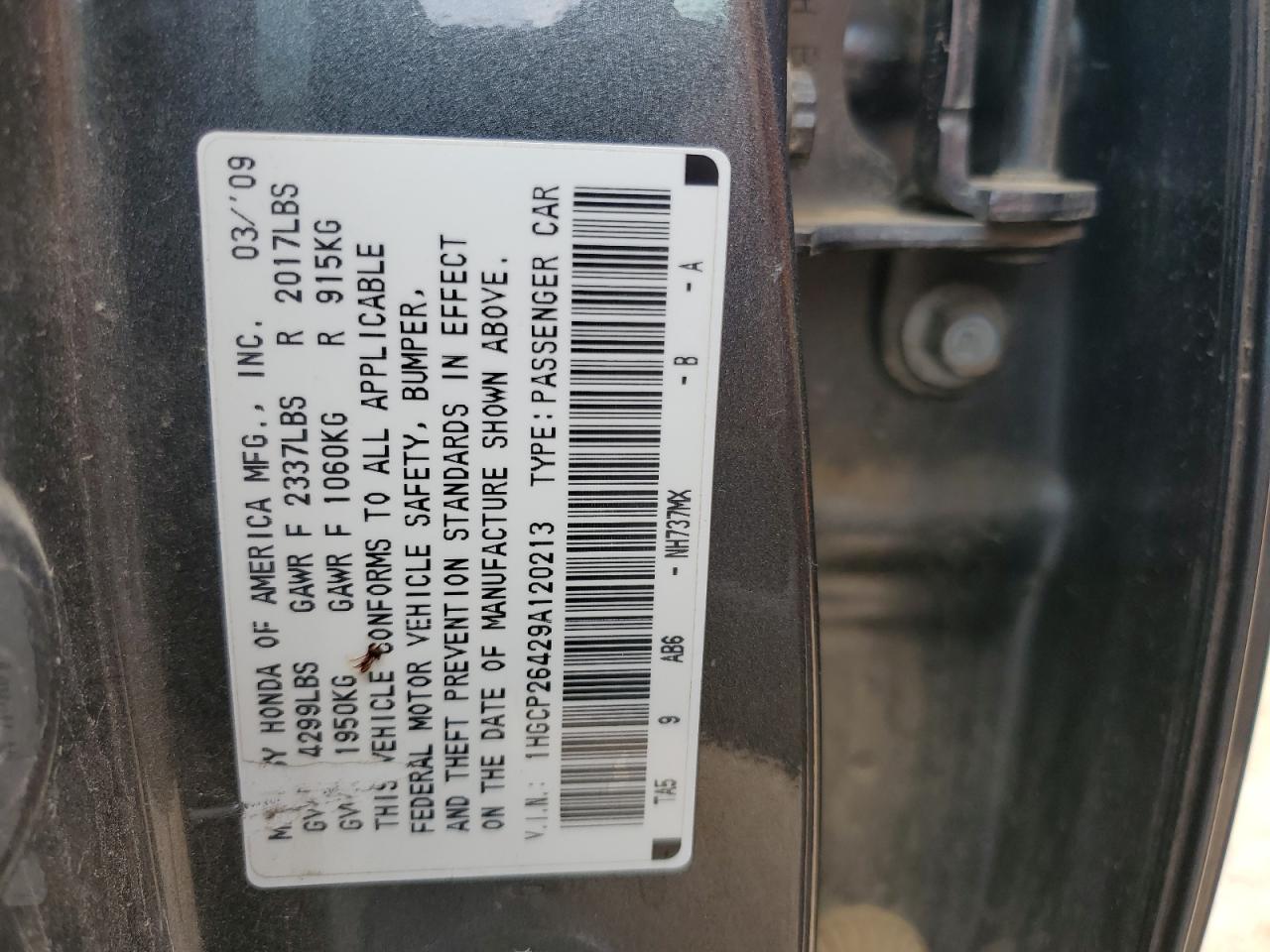 1HGCP26429A120213 2009 Honda Accord Lxp
