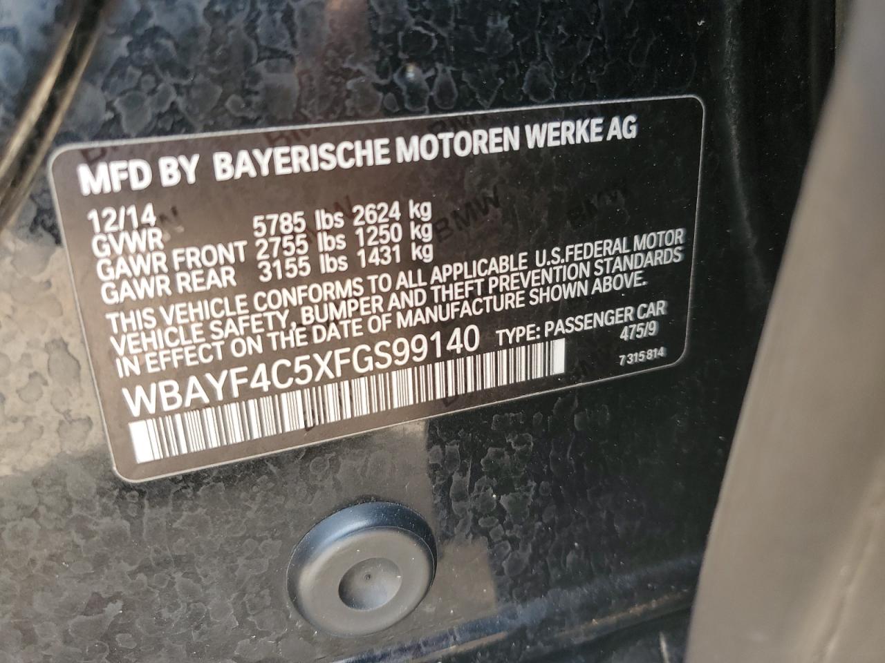 WBAYF4C5XFGS99140 2015 BMW 740 Lxi