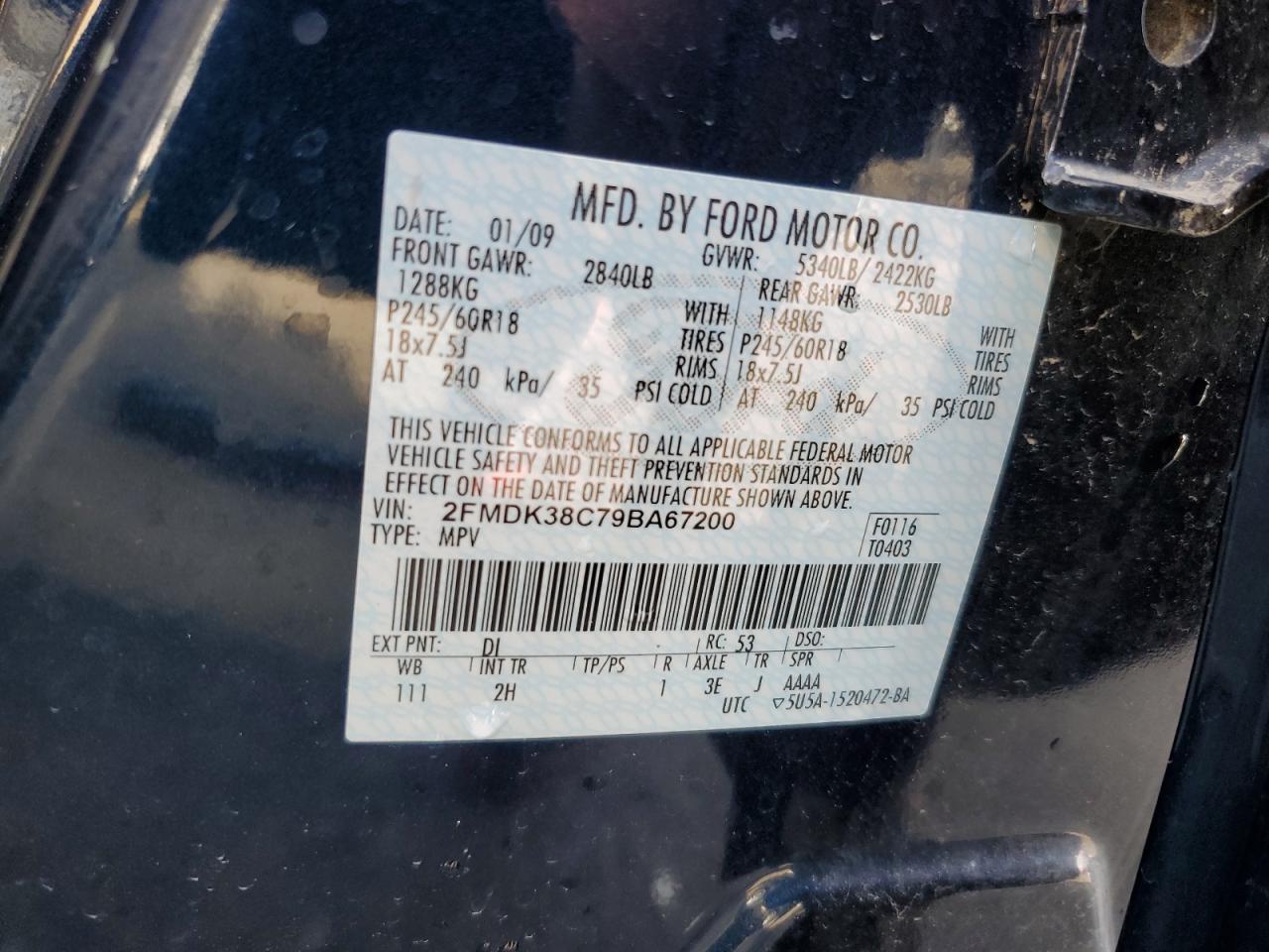 2FMDK38C79BA67200 2009 Ford Edge Sel