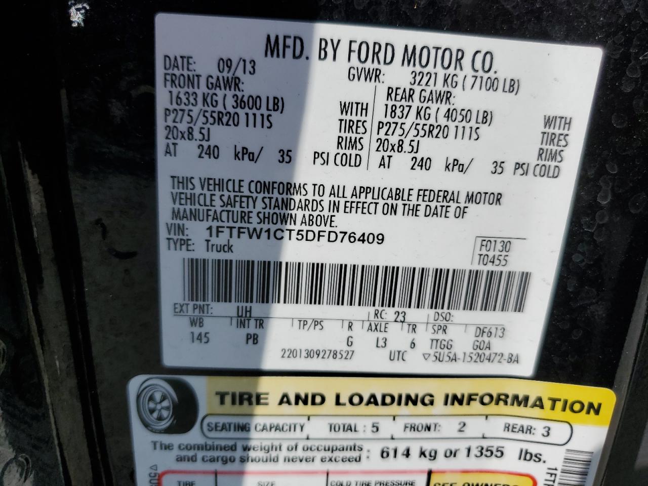 1FTFW1CT5DFD76409 2013 Ford F150 Supercrew