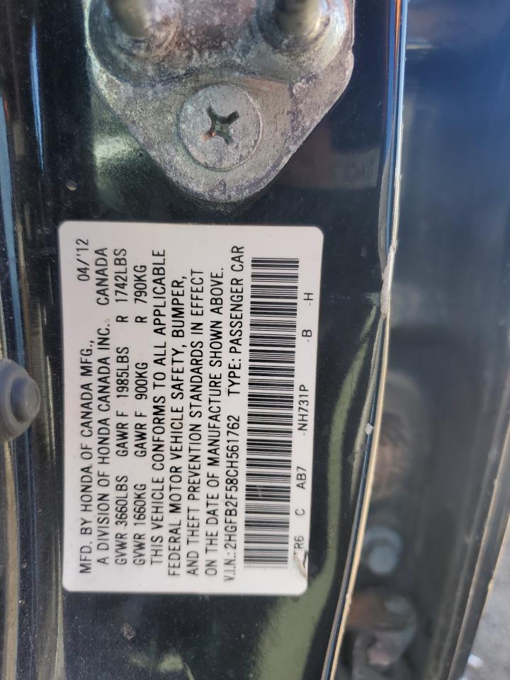 2HGFB2F58CH561762 2012 Honda Civic Lx