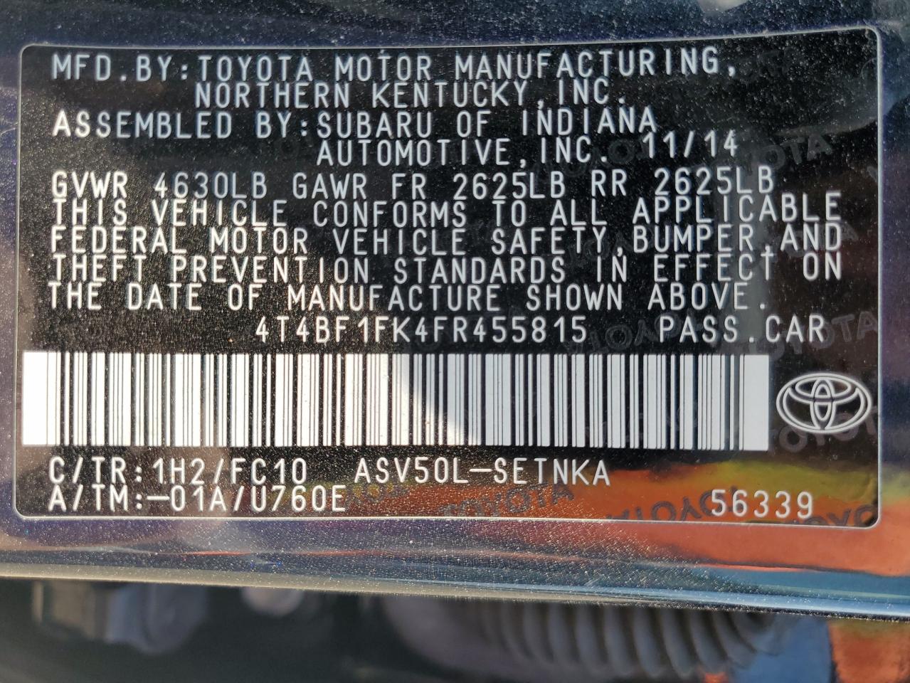 4T4BF1FK4FR455815 2015 Toyota Camry Le