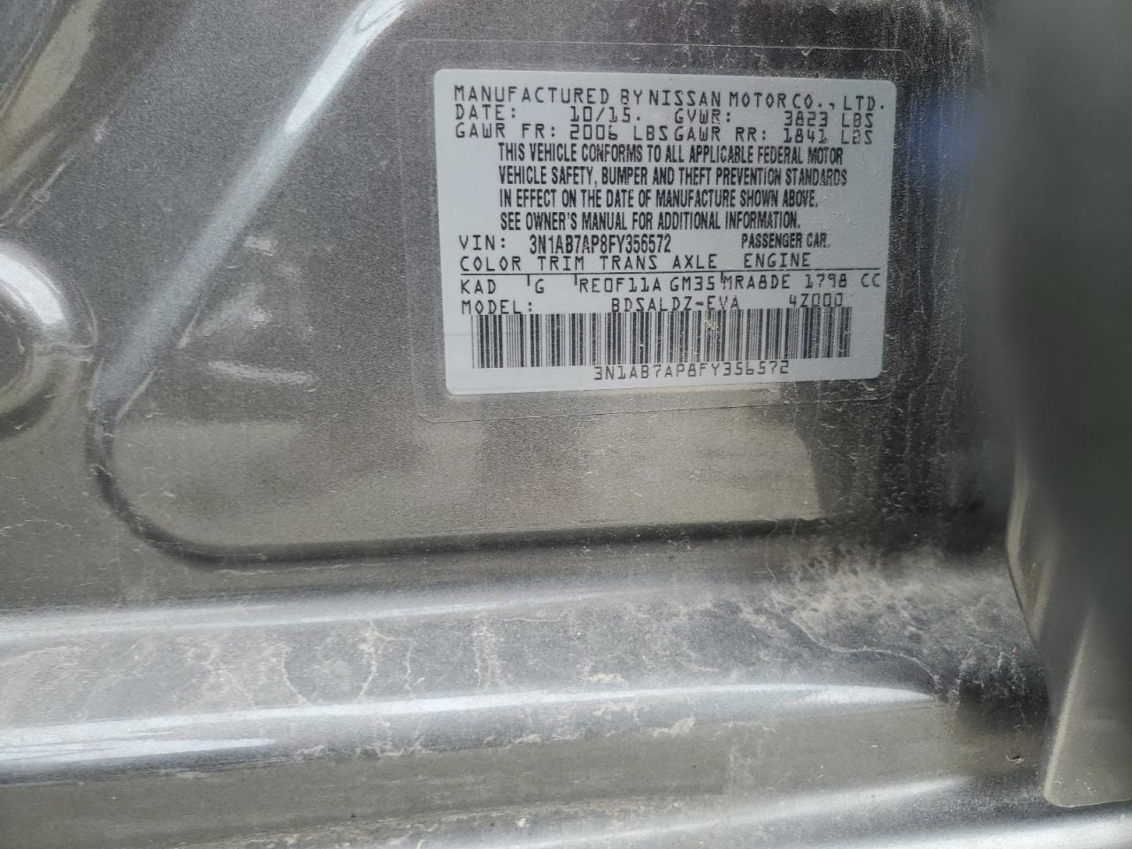 3N1AB7AP8FY356572 2015 Nissan Sentra S