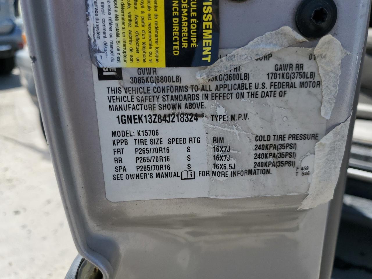 1GNEK13Z84J218324 2004 Chevrolet Tahoe K1500