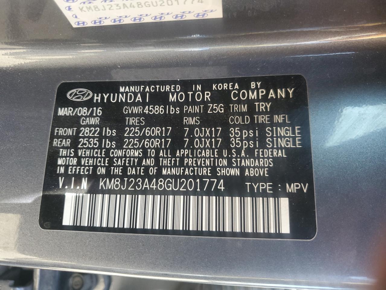 KM8J23A48GU201774 2016 Hyundai Tucson Se