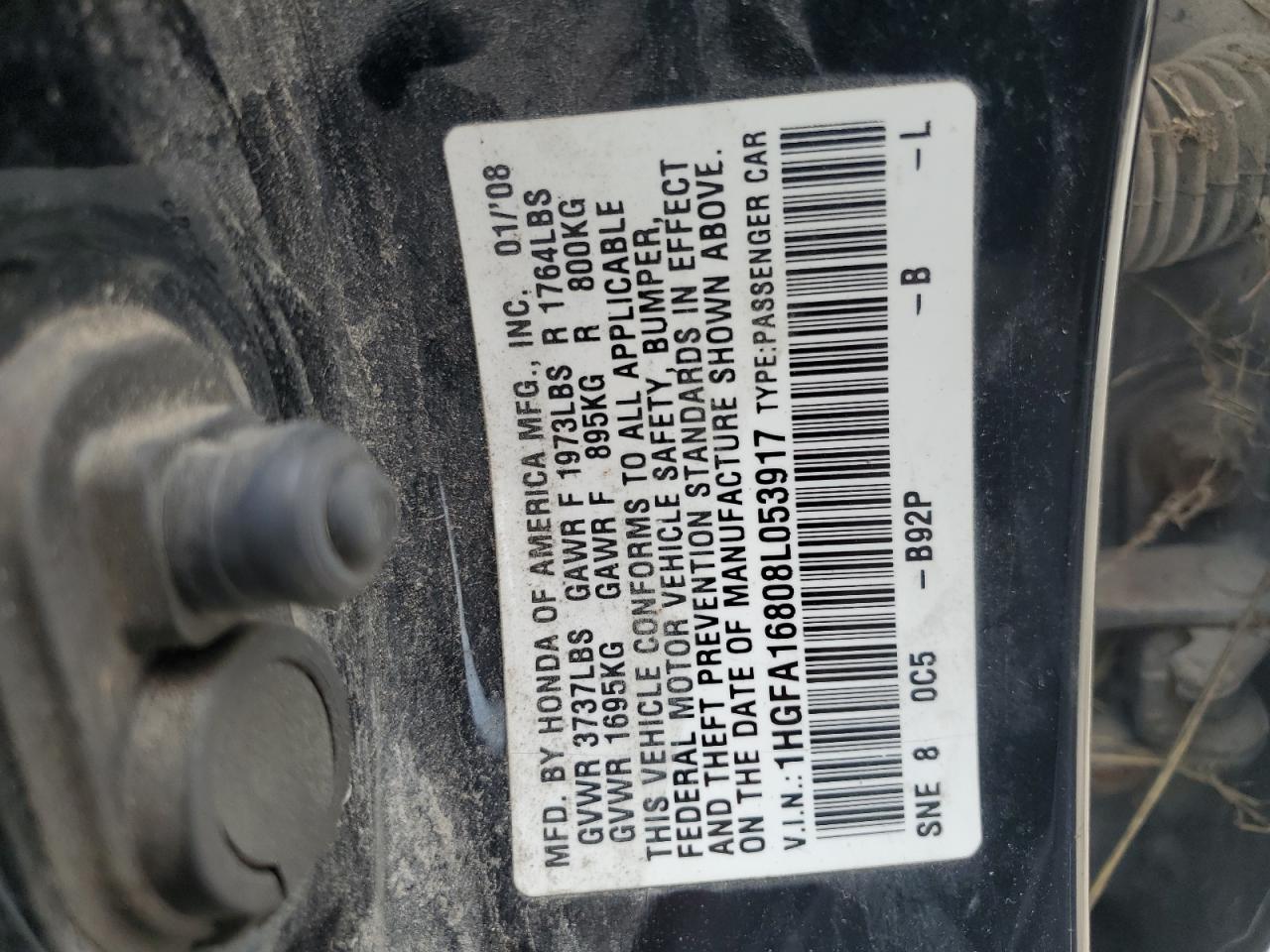 1HGFA16808L053917 2008 Honda Civic Ex