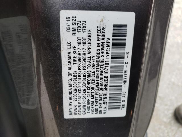 VIN 5FNRL5H62GB107101 2016 Honda Odyssey, Exl no.13