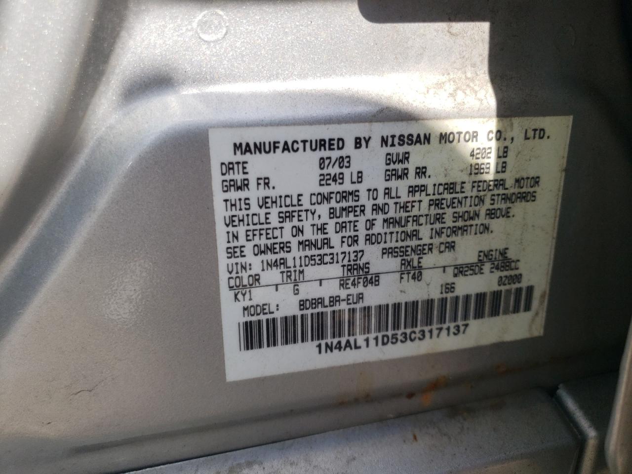 1N4AL11D53C317137 2003 Nissan Altima Base