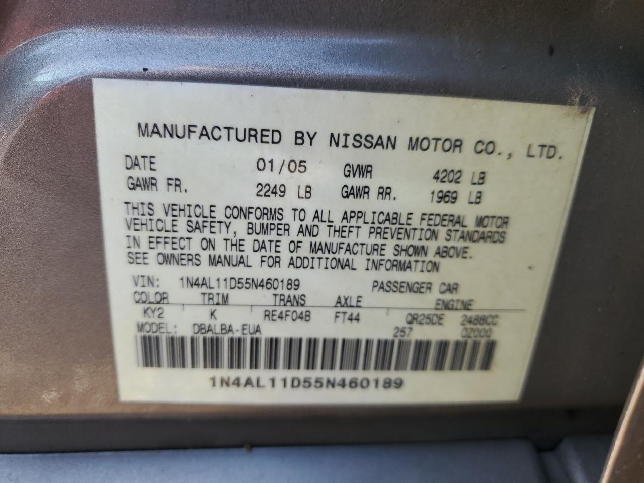 1N4AL11D55N460189 2005 Nissan Altima S