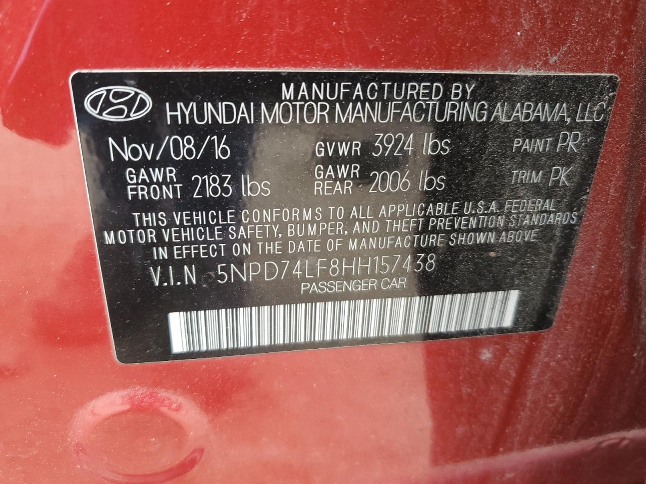 5NPD74LF8HH157438 2017 Hyundai Elantra Se