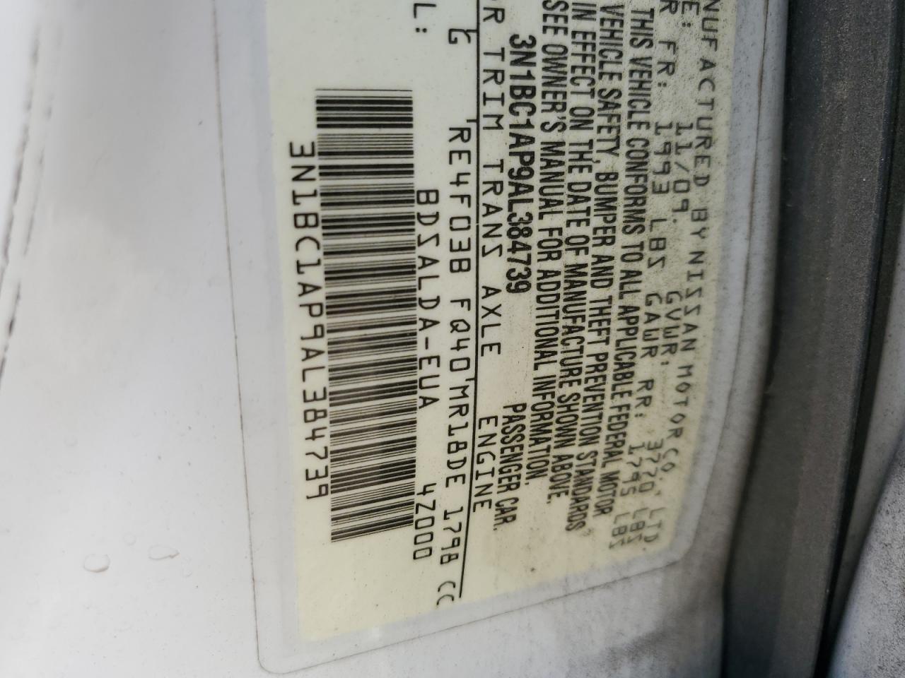 3N1BC1AP9AL384739 2010 Nissan Versa S
