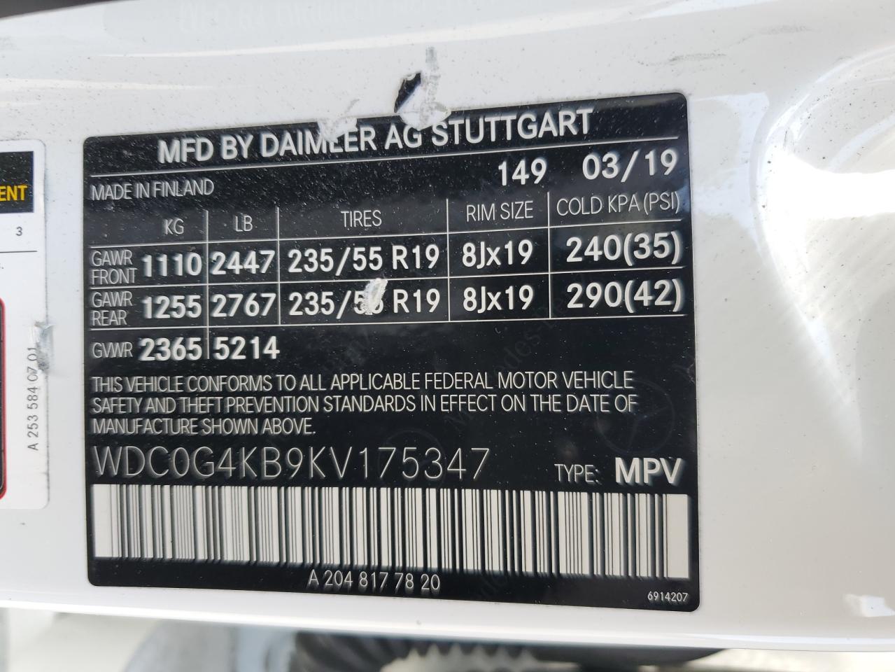 WDC0G4KB9KV175347 2019 Mercedes-Benz Glc 300 4Matic