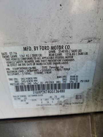 2016 Ford Taurus Sho VIN: 1FAHP2KT4GG136480 Lot: 54222254