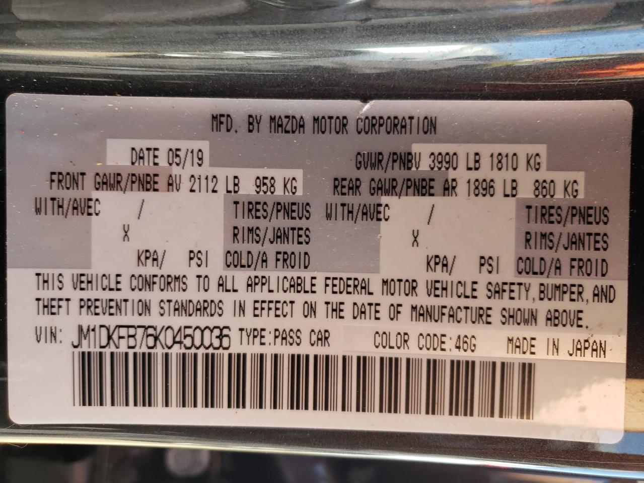 JM1DKFB76K0450036 2019 Mazda Cx-3 Sport