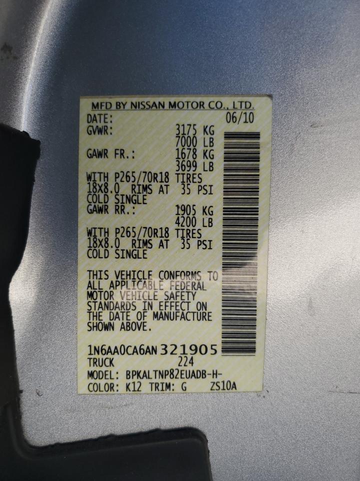 1N6AA0CA6AN321905 2010 Nissan Titan Xe