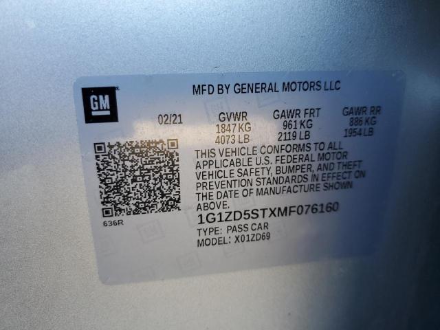 2021 Chevrolet Malibu Lt VIN: 1G1ZD5STXMF076160 Lot: 55545164