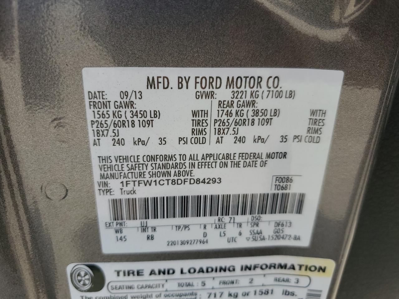 1FTFW1CT8DFD84293 2013 Ford F150 Supercrew