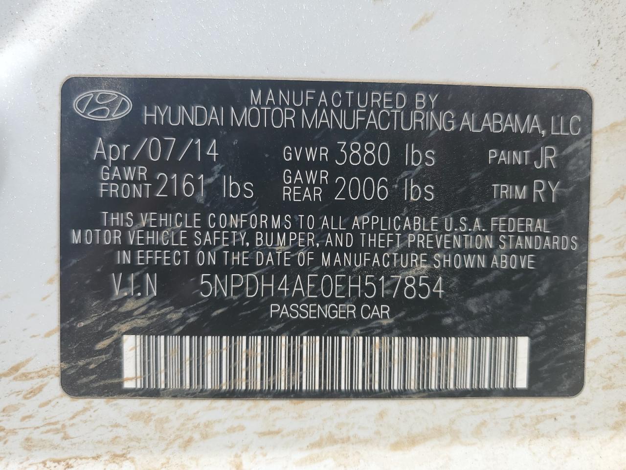 5NPDH4AE0EH517854 2014 Hyundai Elantra Se