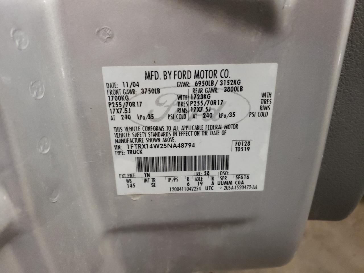 1FTRX14W25NA48794 2005 Ford F150