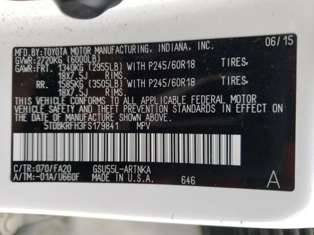 2015 Toyota Highlander Le VIN: 5TDBKRFH3FS179841 Lot: 56324634