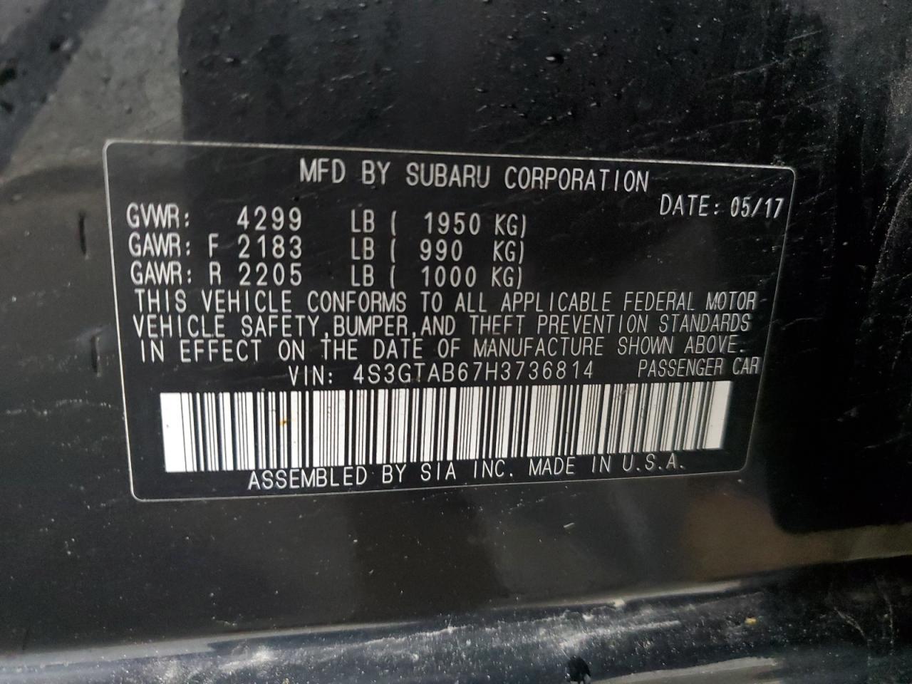 4S3GTAB67H3736814 2017 Subaru Impreza Premium