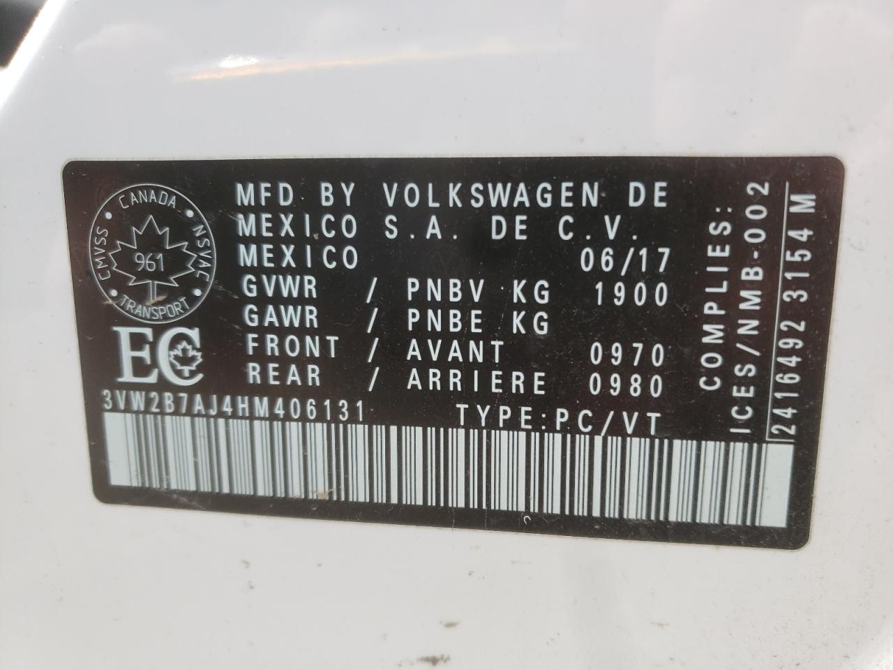 3VW2B7AJ4HM406131 2017 Volkswagen Jetta S