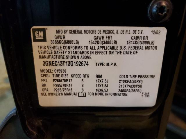 2003 Chevrolet Avalanche C1500 VIN: 3GNEC13T13G192674 Lot: 56467894