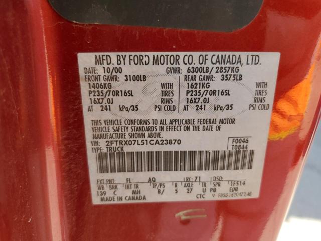 2001 Ford F150 VIN: 2FTRX07L51CA23870 Lot: 57242054