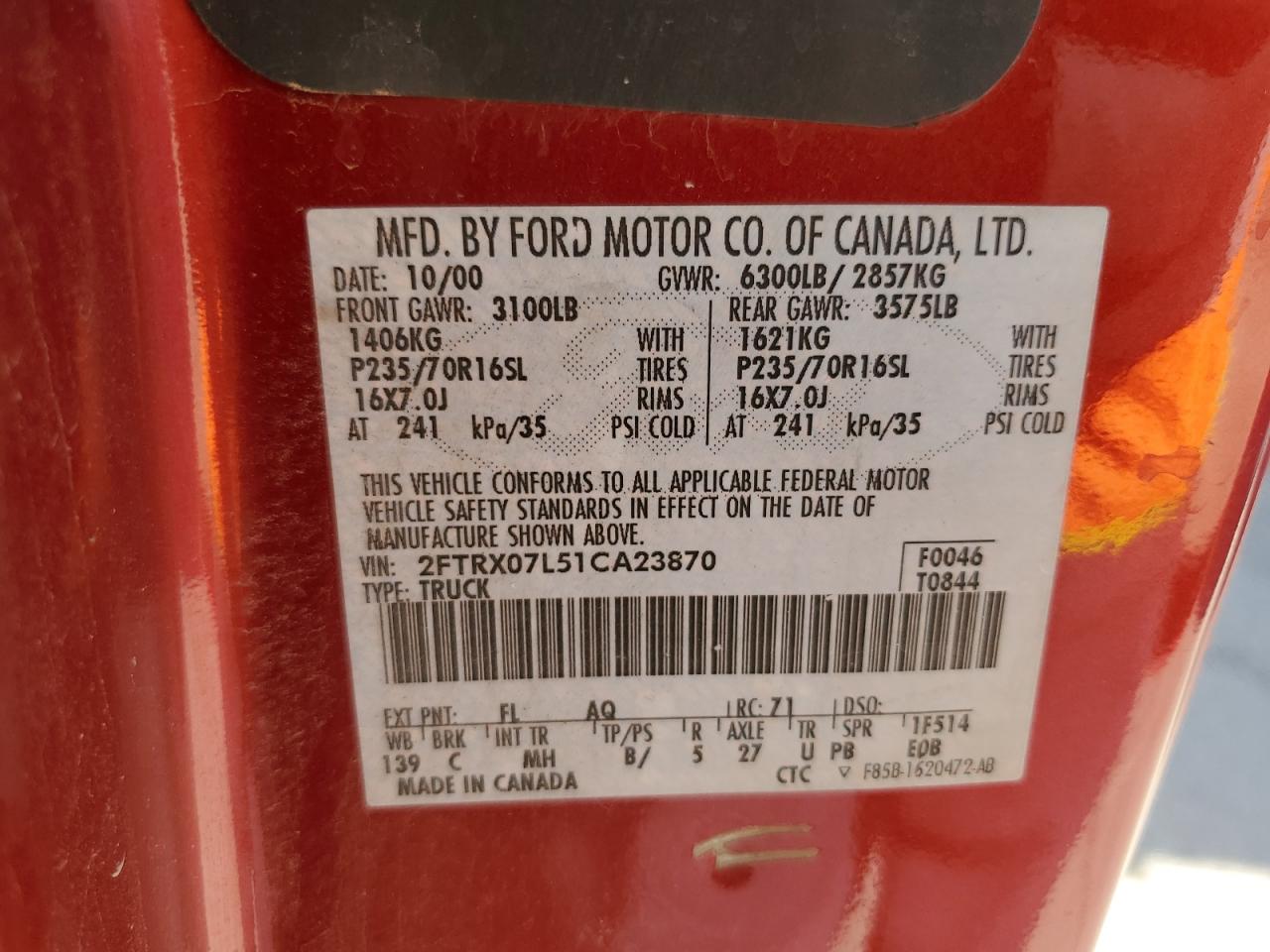 2FTRX07L51CA23870 2001 Ford F150