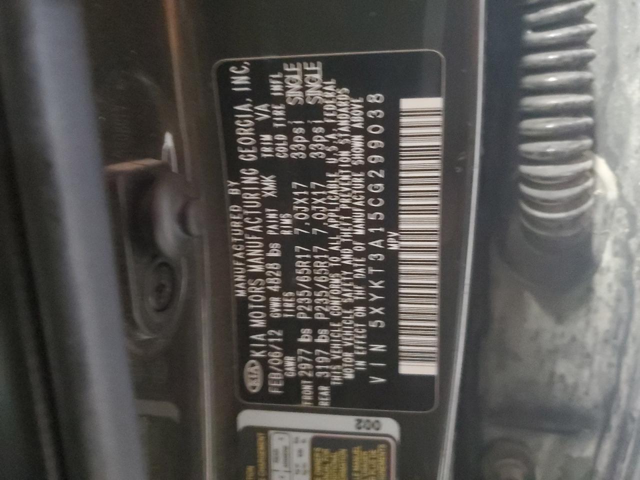 5XYKT3A15CG299038 2012 Kia Sorento Base