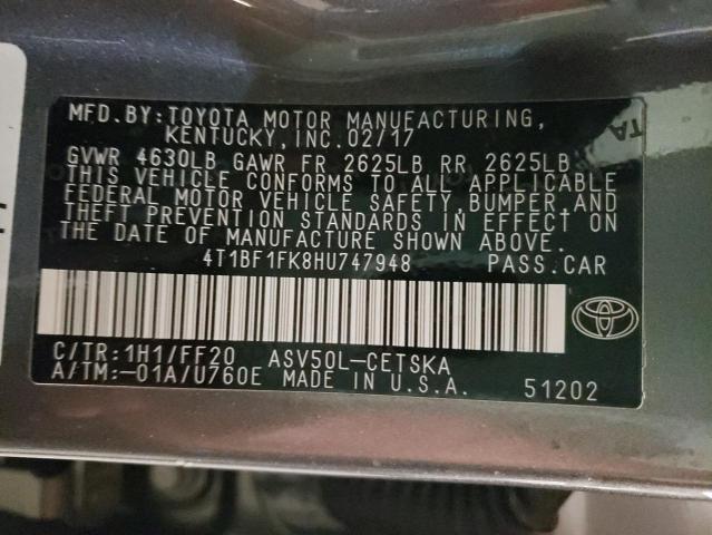 VIN 4T1BF1FK8HU747948 2017 Toyota Camry, LE no.13