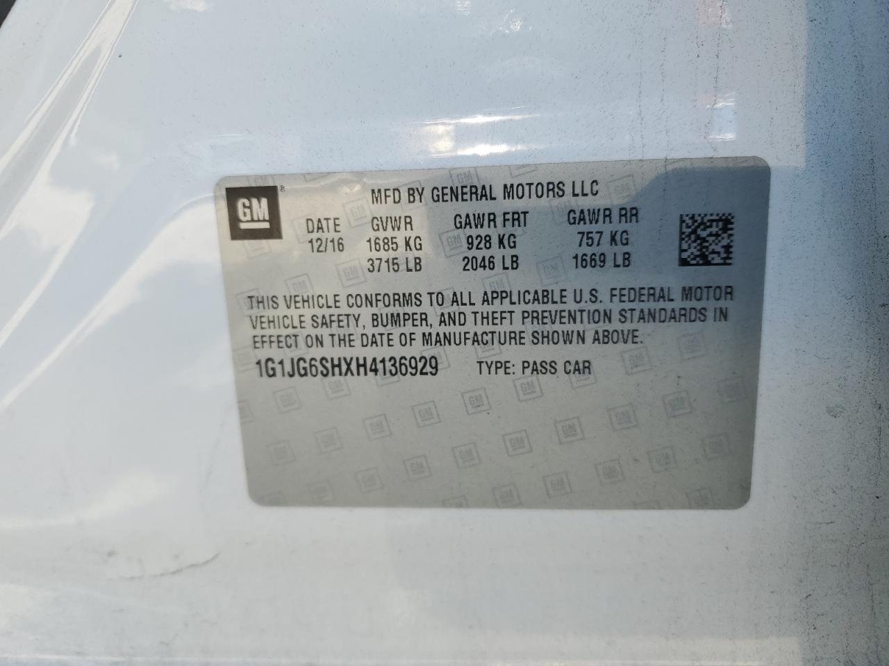 1G1JG6SHXH4136929 2017 Chevrolet Sonic