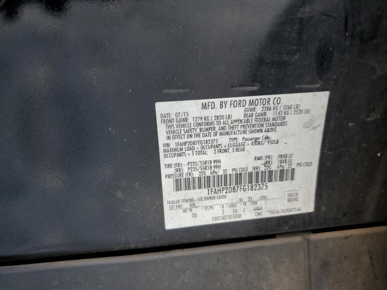 1FAHP2D87FG182375 2015 Ford Taurus Se