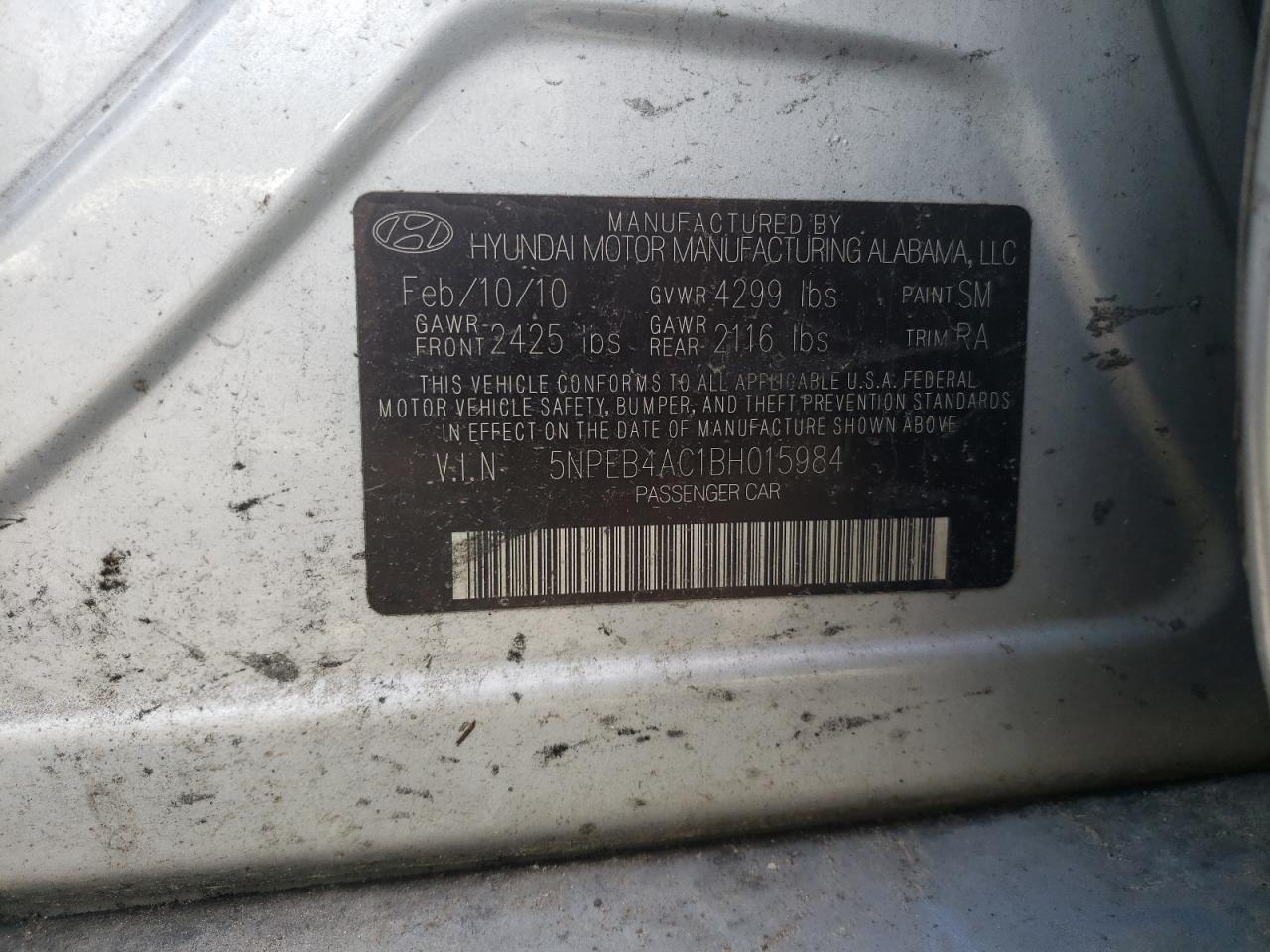 5NPEB4AC1BH015984 2011 Hyundai Sonata Gls