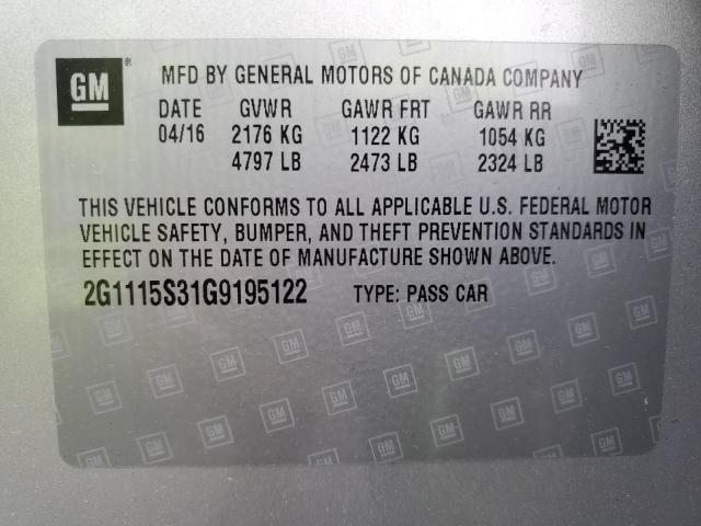 2016 Chevrolet Impala Lt VIN: 2G1115S31G9195122 Lot: 56597244