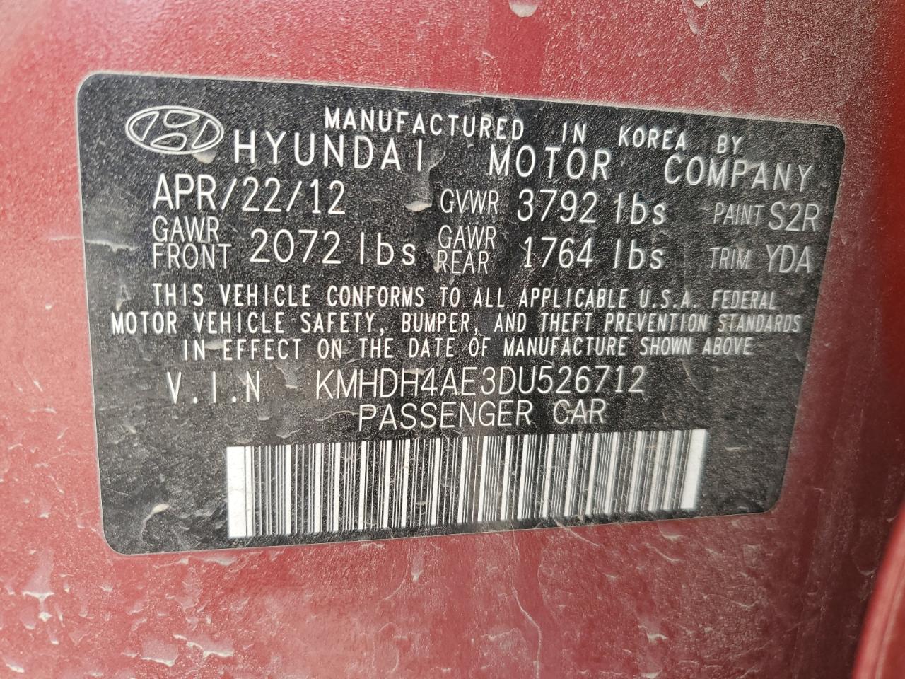 KMHDH4AE3DU526712 2013 Hyundai Elantra Gls