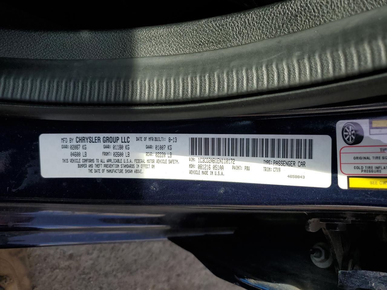 1C3CDZAB1EN110172 2014 Dodge Avenger Se