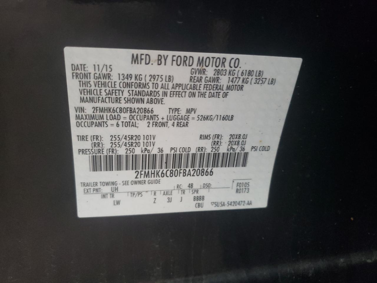 2FMHK6C80FBA20866 2015 Ford Flex Sel