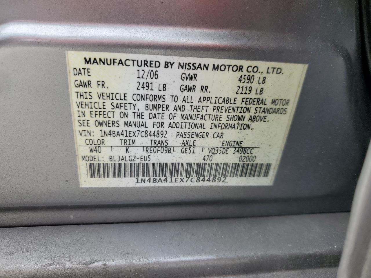 1N4BA41EX7C844892 2007 Nissan Maxima Se