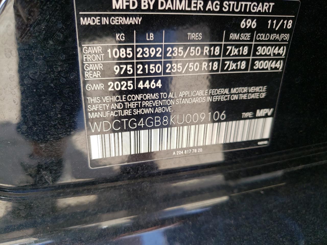 WDCTG4GB8KU009106 2019 Mercedes-Benz Gla 250 4Matic