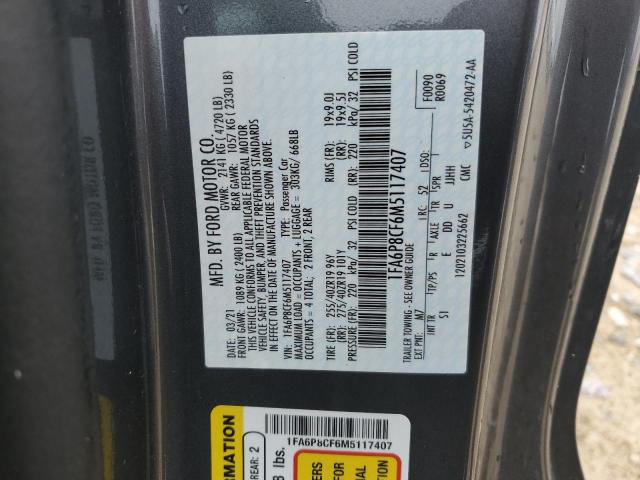 2021 Ford Mustang Gt VIN: 1FA6P8CF6M5117407 Lot: 57042314