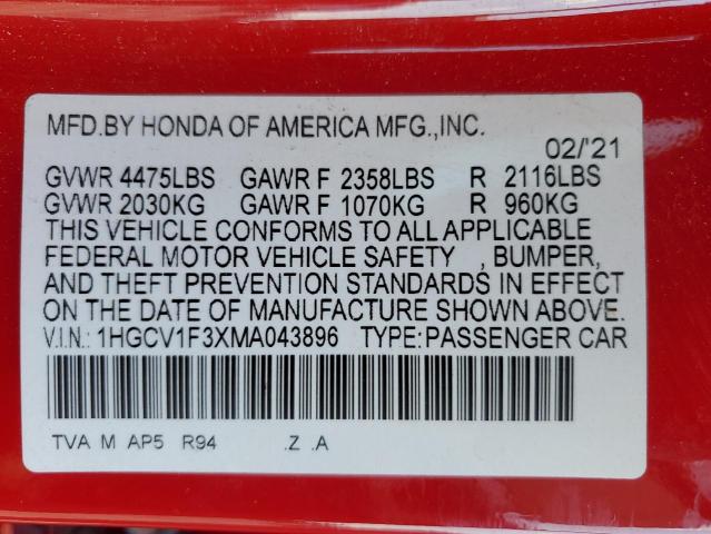 2021 HONDA ACCORD SPO - 1HGCV1F3XMA043896
