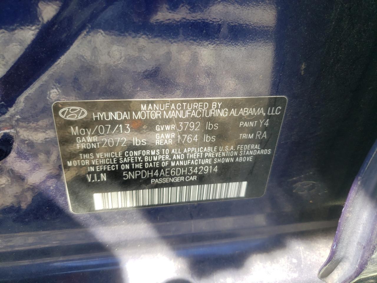 5NPDH4AE6DH342914 2013 Hyundai Elantra Gls