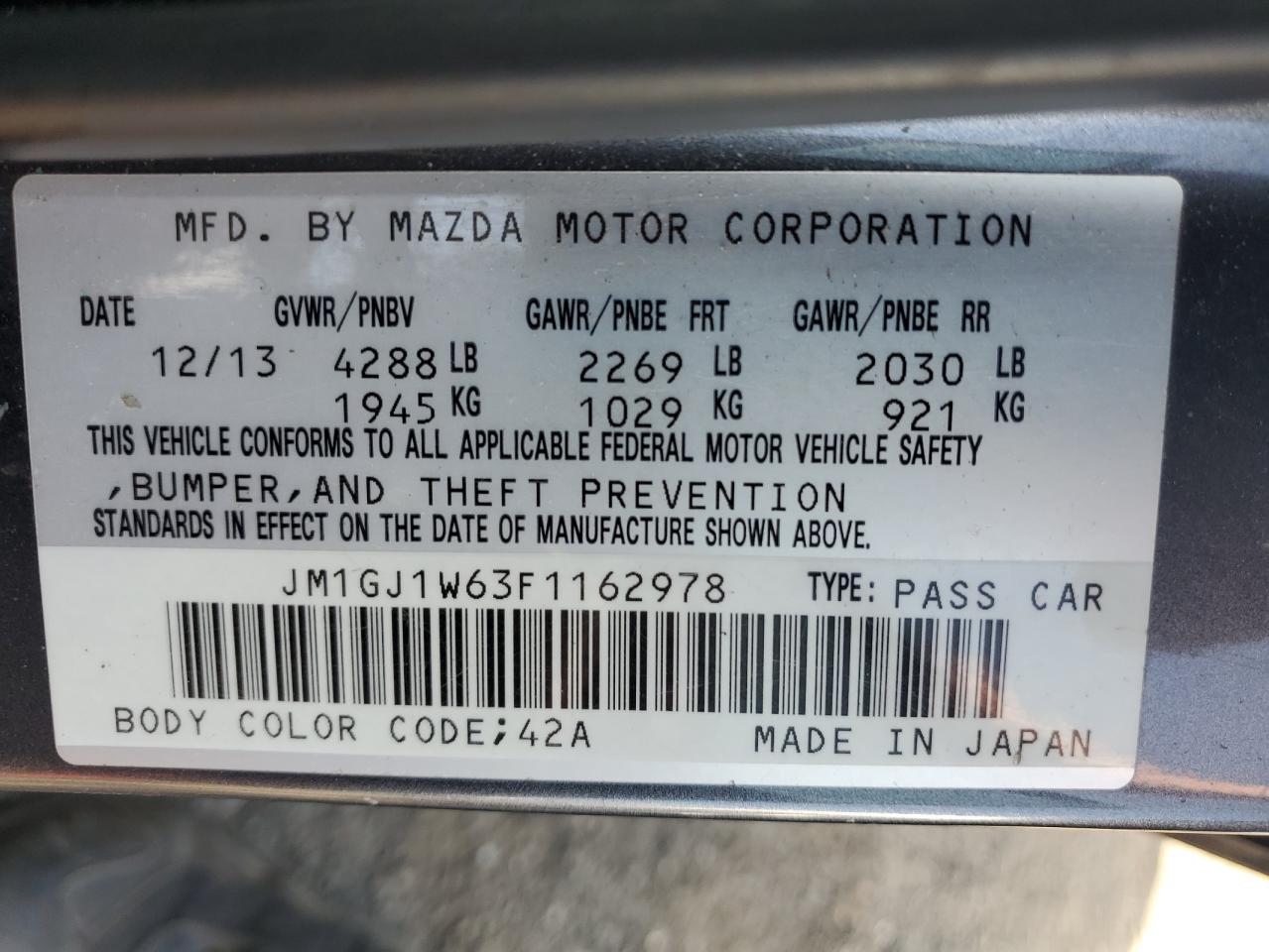 JM1GJ1W63F1162978 2015 Mazda 6 Grand Touring