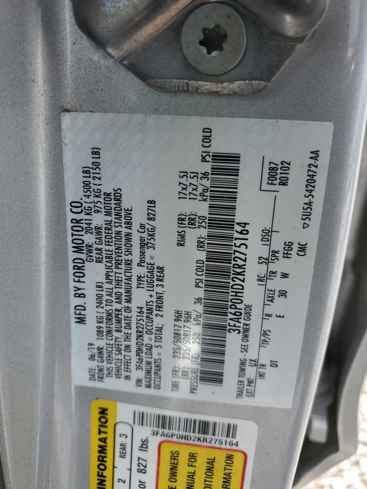 3FA6P0HD2KR275164 2019 Ford Fusion Se