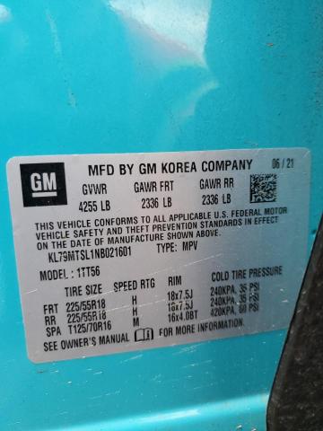 2022 Chevrolet Trailblazer Rs VIN: KL79MTSL1NB021601 Lot: 55180184