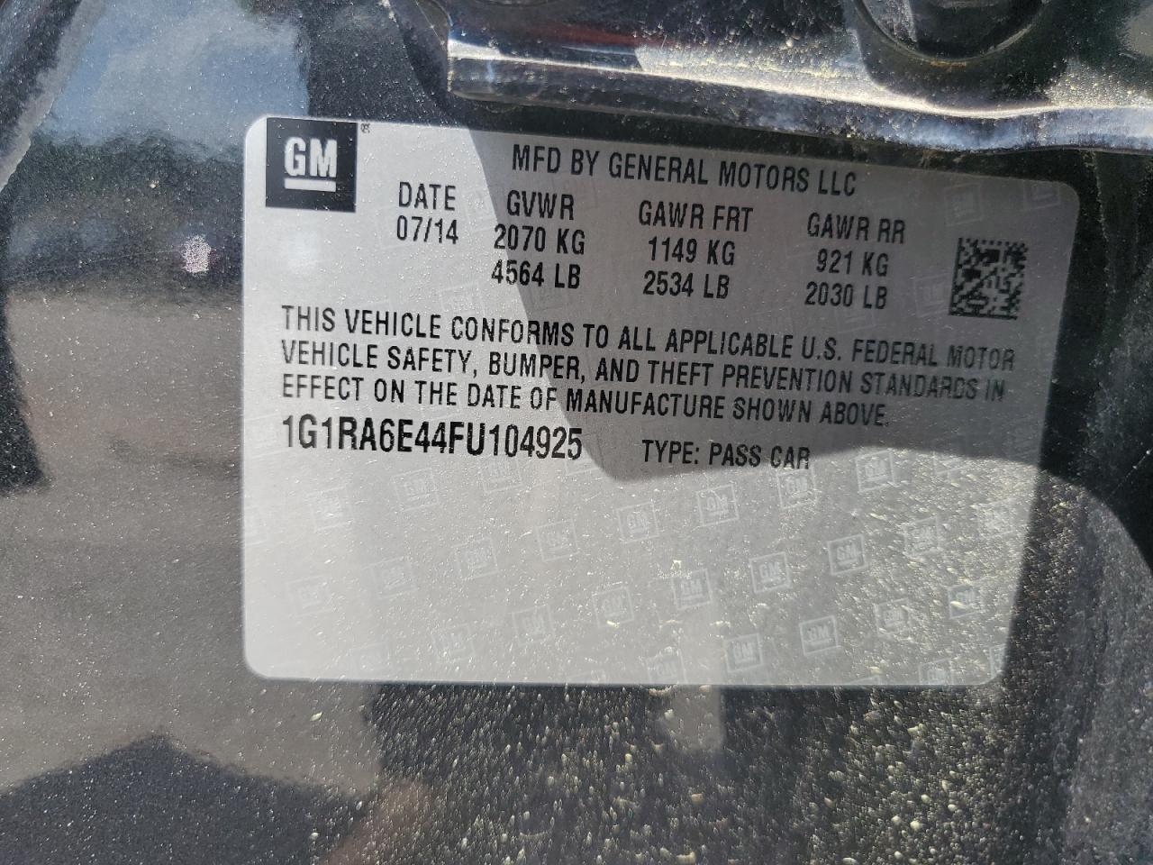 1G1RA6E44FU104925 2015 Chevrolet Volt